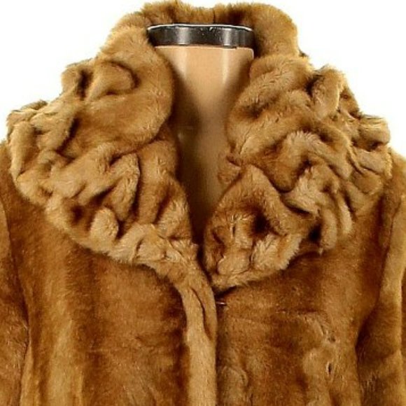 💥SHOWSTOPPER💥VINTAGE 1940s STYLE FAUX MINK FUR COAT in WHISKEY - Picture 8 of 10